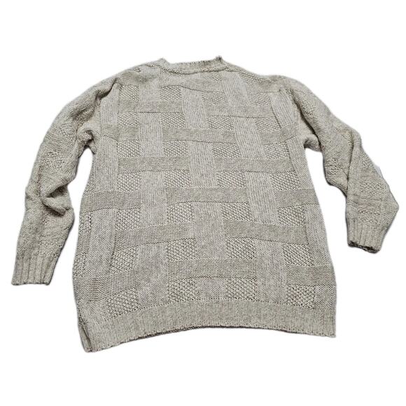 Woodward Vintage Sweater Basketweave Cream Linen Cotton Made In USA Fisherman XL - Picture 8 of 11